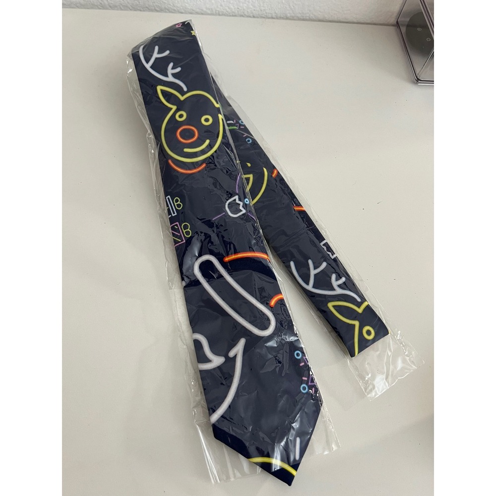 Novelty Reindeer Neon Graphic Print Necktie